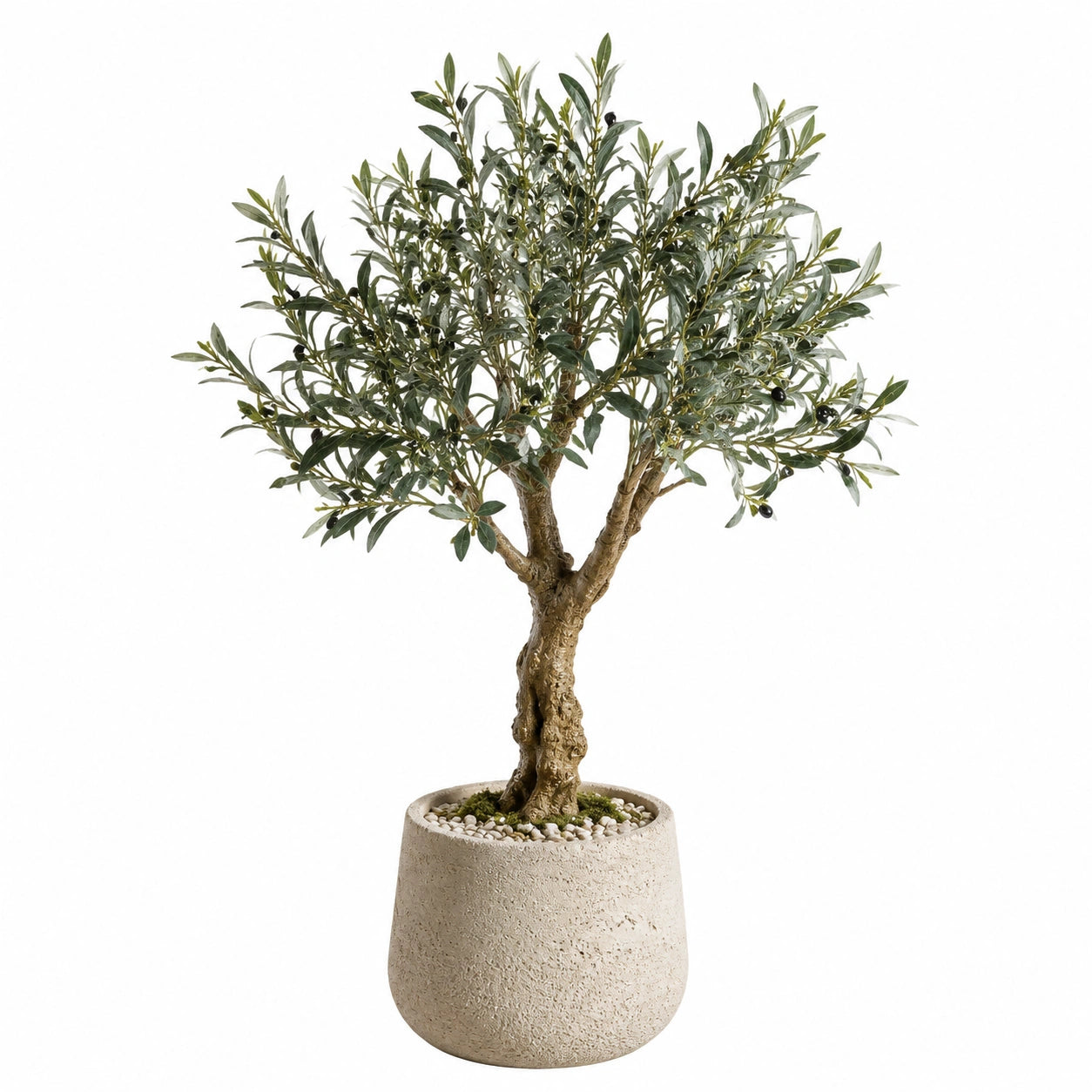 Arbre artificiel olivier 150 cm en plastique vert avec pot décoratif pour intérieur