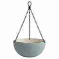 Pot de fleurs suspendu diamètre 30 cm en céramique bleu gris avec chaînes métalliques