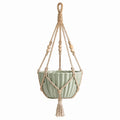 Pot de fleurs suspendu Ø20 cm en céramique vert sauge avec suspension en corde style bohème