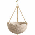 Pot de fleurs suspendu 25 cm en céramique crème avec chaînes dorées pour intérieur style texturé
