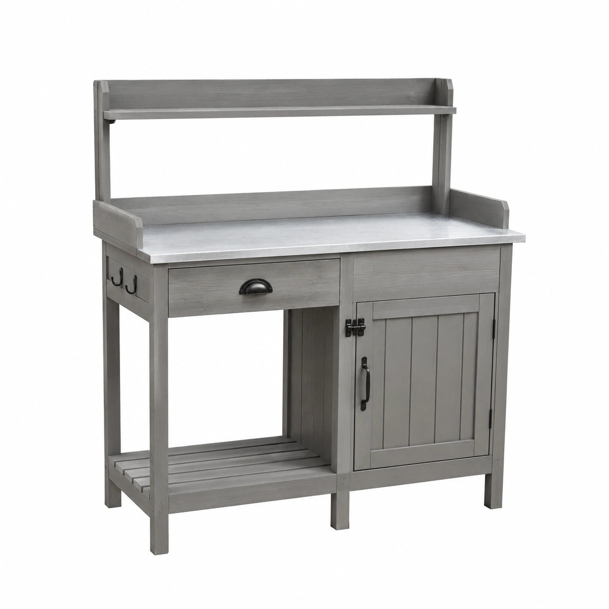 Table de jardinage 120 x 60 x 150 cm en bois et métal gris avec étagère rangement
