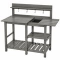 Table de jardinage 150 x 55 x 170 cm en bois gris avec bac et crochets