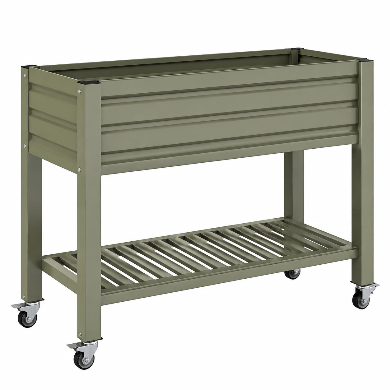 Jardinière surélevée 100 x 50 x 80 cm en acier vert avec roulettes pour jardin