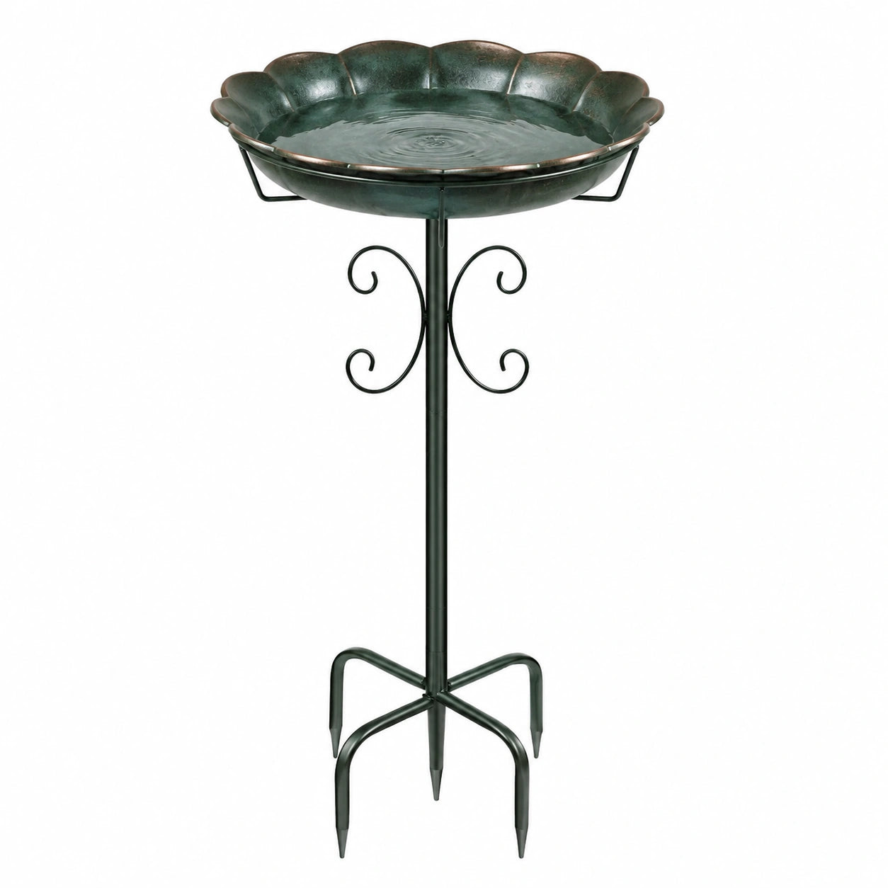 Bain d’oiseaux sur pied Ø 35 cm en métal vert pour jardin décoratif