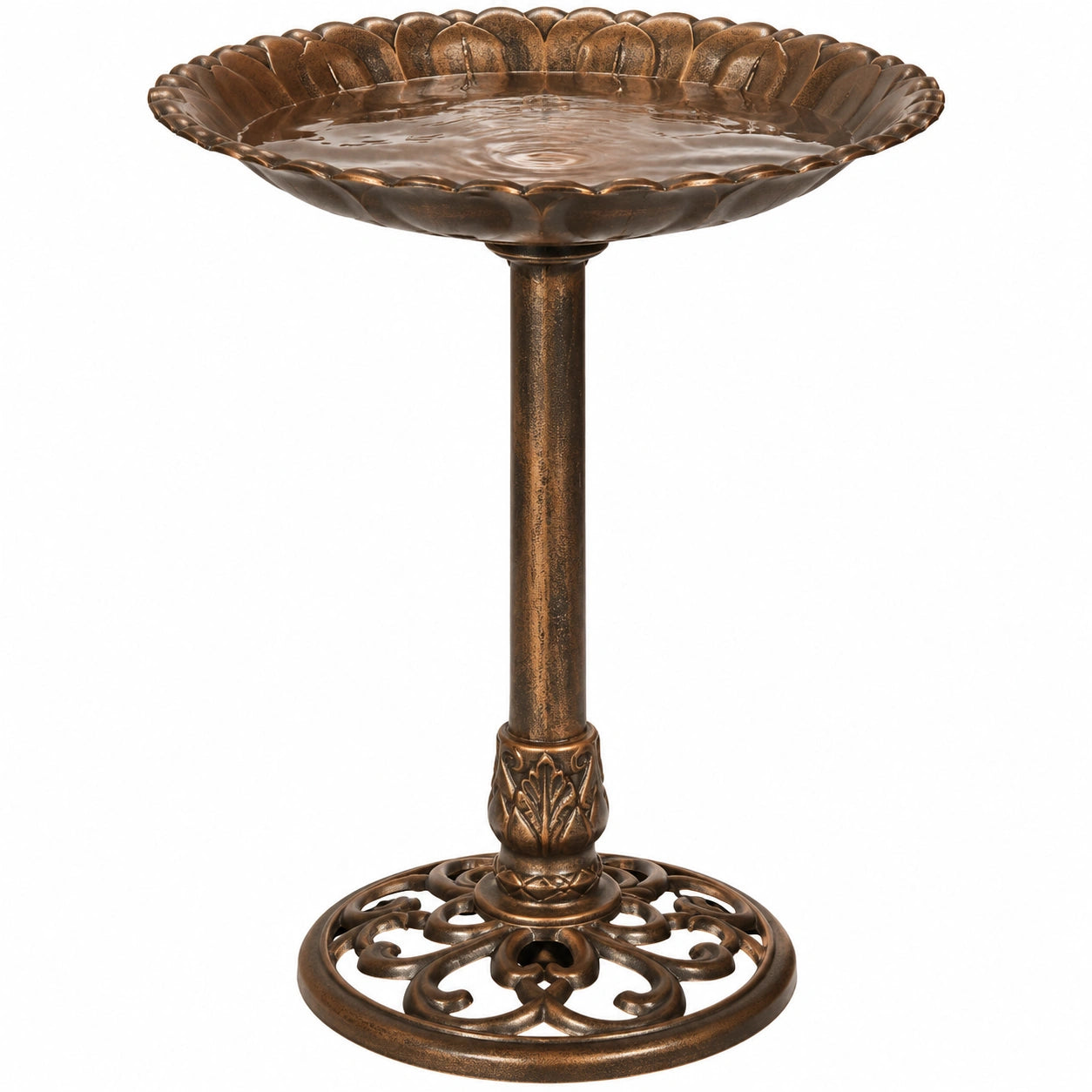 Bain d'oiseaux sur pied diamètre 45 cm métal brun style classique extérieur