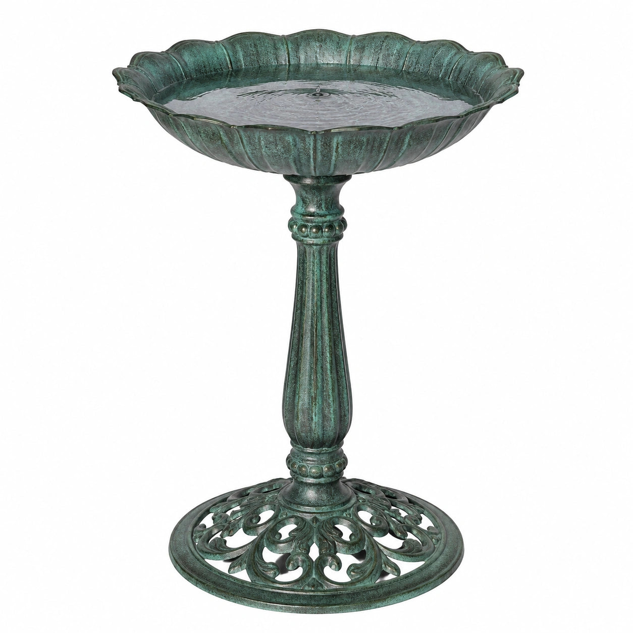 Bain d'oiseaux 50 cm en métal vert sur pied style classique