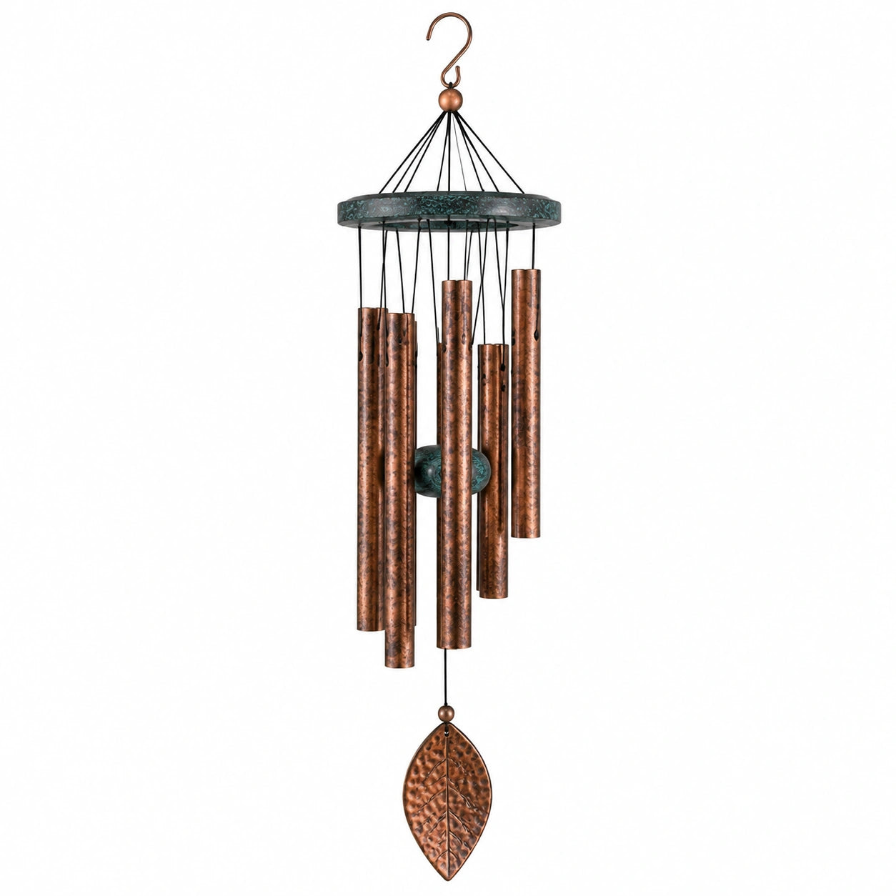 Carillon éolien 90 cm en métal cuivre et vert patiné pour jardin style rustique