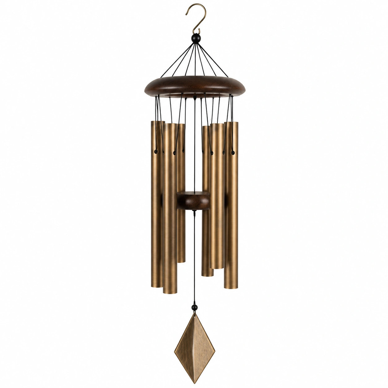 Carillon à vent 70 cm en métal et bois brun doré style traditionnel décoratif