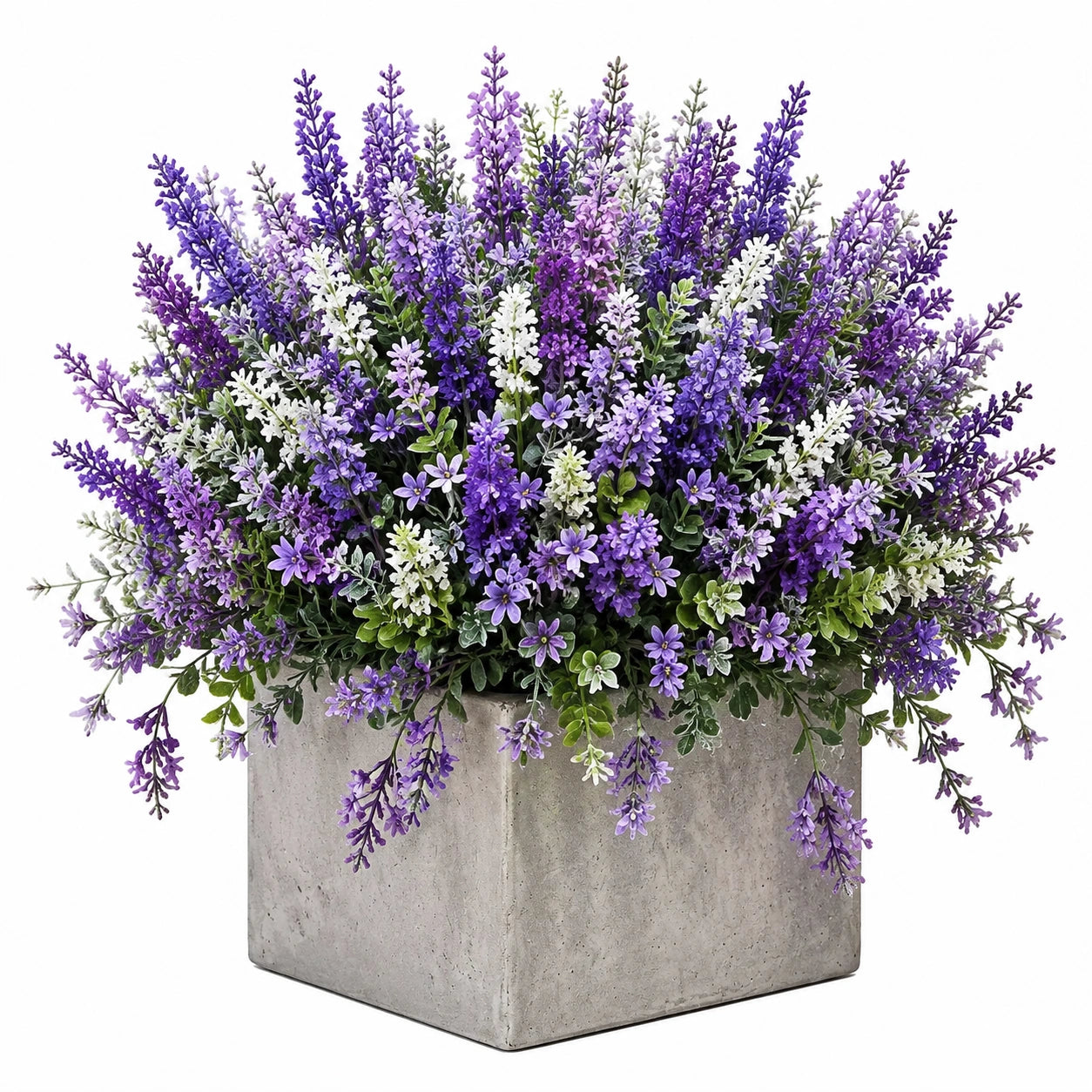 Plante fleurie artificielle en pot 65 cm plastique violet blanc décorative