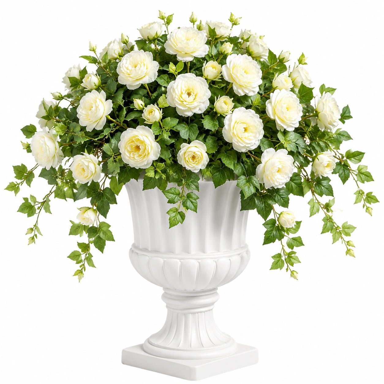 Plante artificielle en pot 110 cm roses blanches feuillage vert décoration intérieure classique