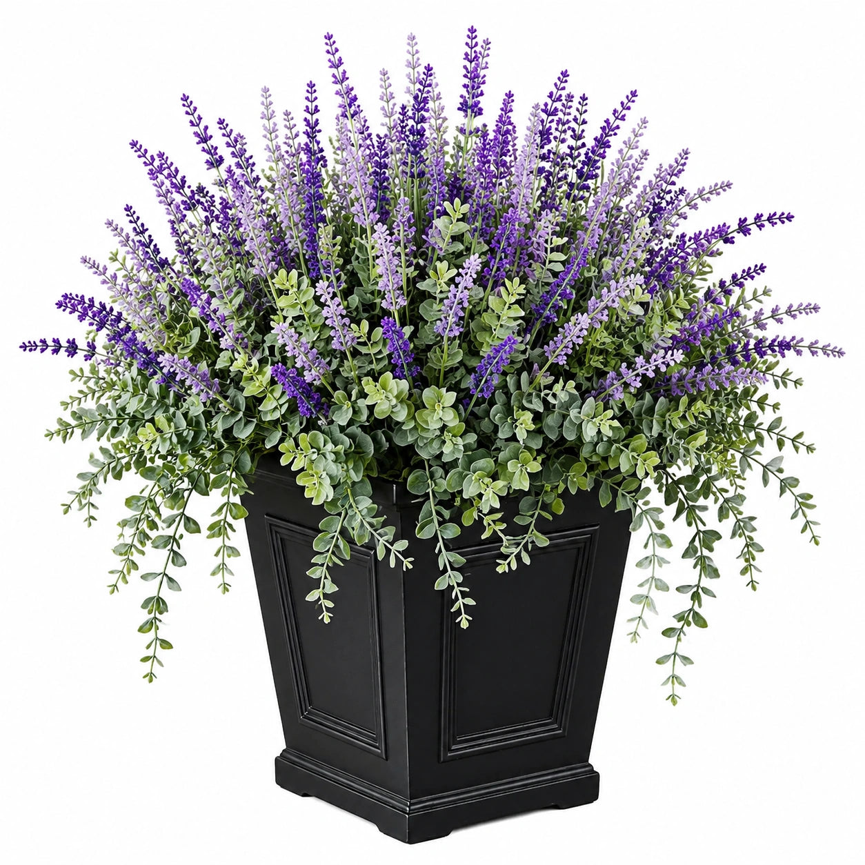 Plante artificielle lavande 85 cm en plastique violet vert avec pot noir décoratif