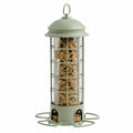 Mangeoire à oiseaux suspendue Ø 18 cm hauteur 32 cm en métal vert avec distributeur de graines