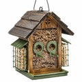 Mangeoire pour oiseaux 31 x 25 x 35 cm en bois marron vert suspendue style chalet