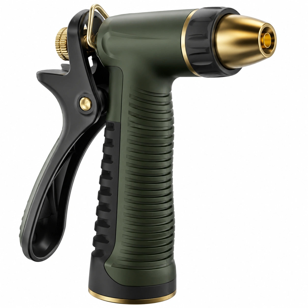 Pistolet d'arrosage compact vert noir et doré en plastique à réglage rotatif pour jardin