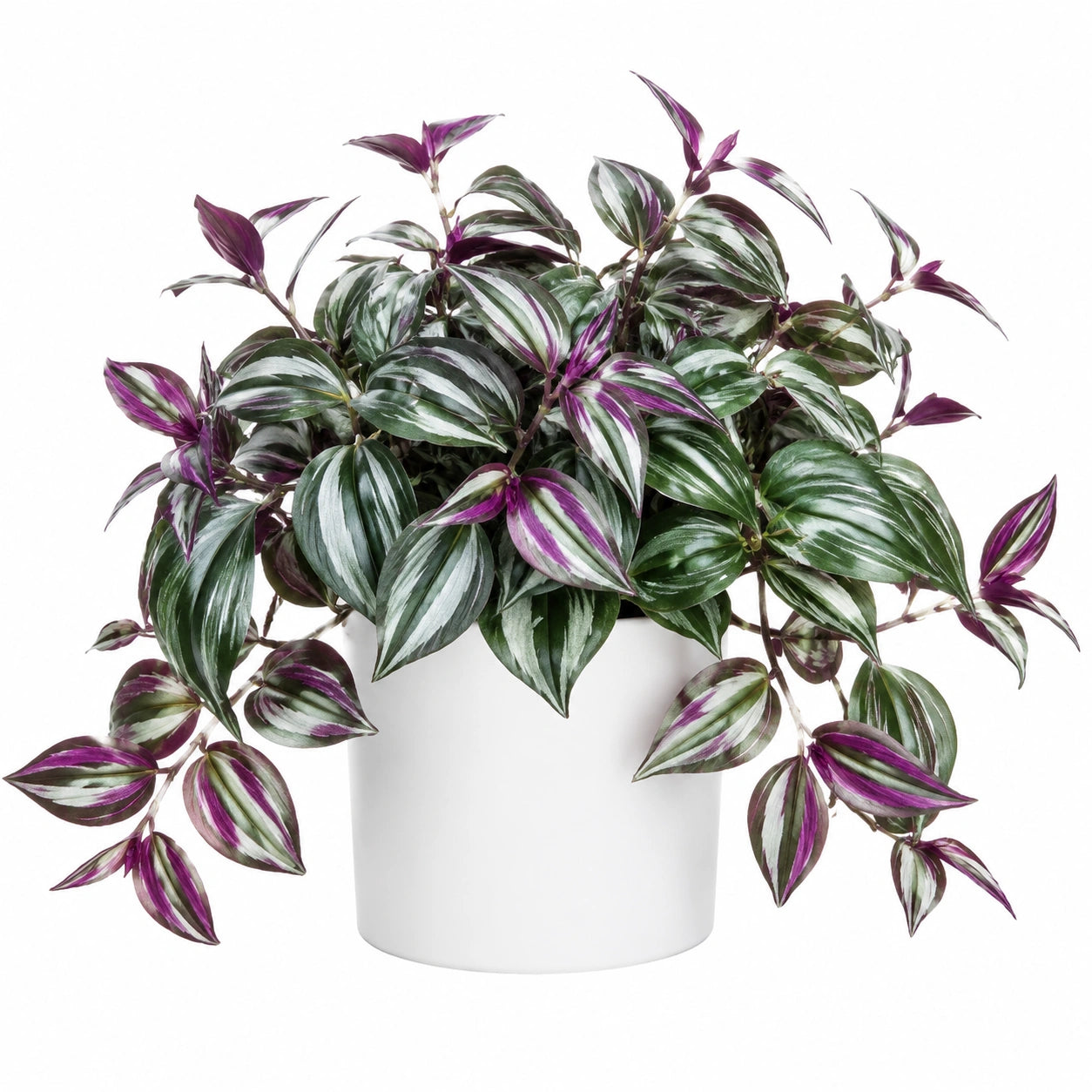 Plante verte artificielle retombante 45 cm en plastique vert violet avec pot blanc décoratif