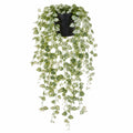 Plante verte artificielle retombante 120 cm en plastique vert blanc avec pot noir décoratif